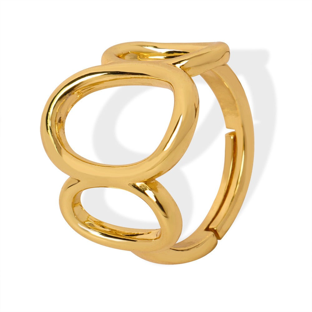18K gold trendy simple size geometric round hollow design versatile ring