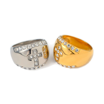 18k gold fashionable personalized cross diamond design versatile ring