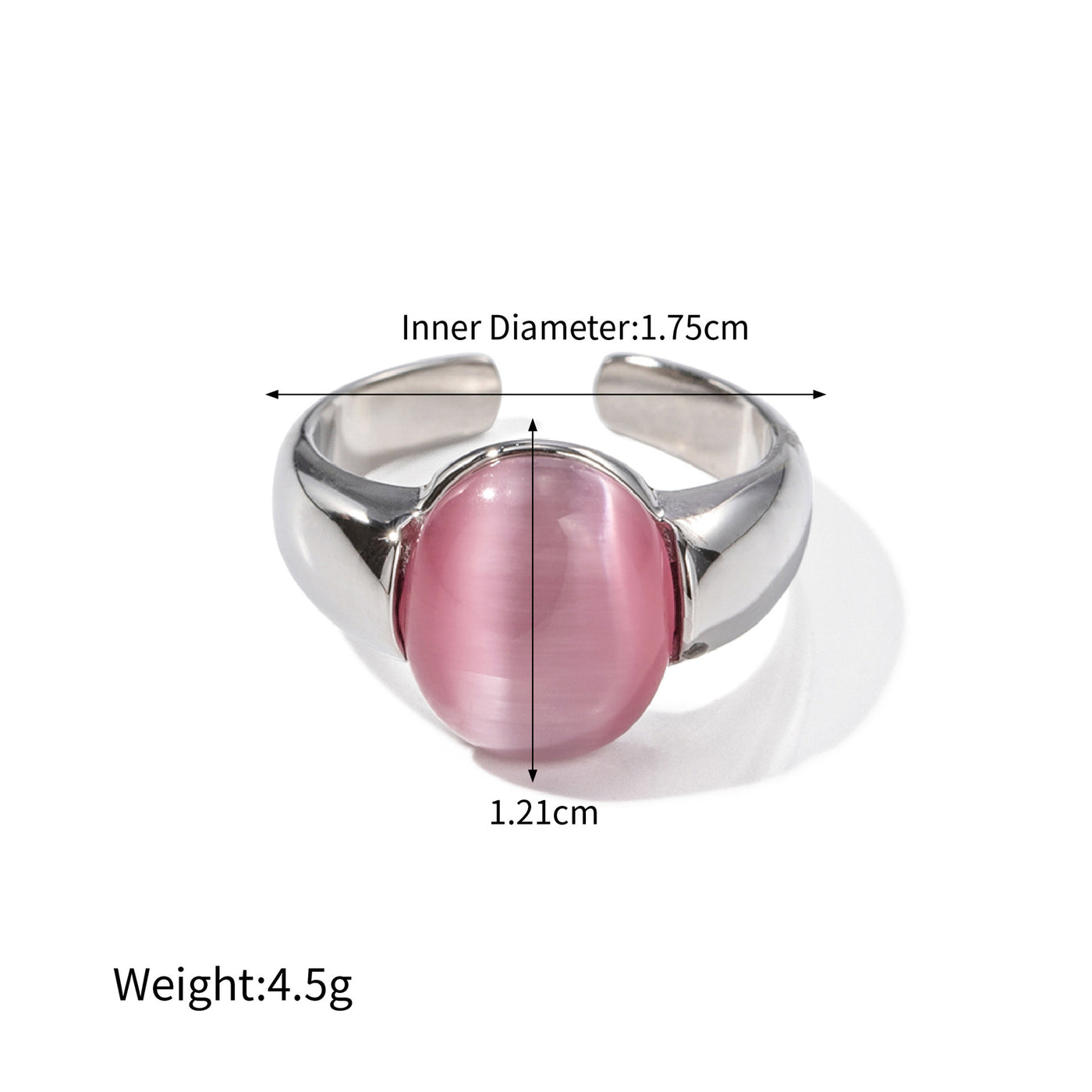 18K gold noble oval inlaid pink cat's eye design ring - Syble's