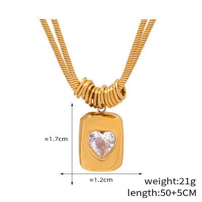 18K gold fashionable retro double-layer snake bone chain with love design light luxury style necklace