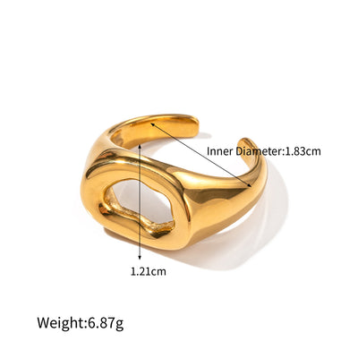 18K gold simple and personalized irregular-shaped hollow design ring - Syble's