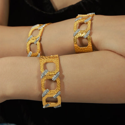 18K gold simple and elegant geometric C-shaped inlaid zircon design hip-hop style bracelet