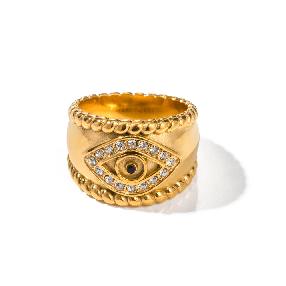 18K gold trendy and fashionable devil's eye inlaid zircon design ring - Syble's