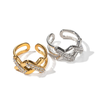 18K gold fashionable X-shaped zircon design ring - Syble's