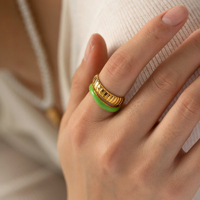 18K Gold Exquisite Personalized Double Bread Pattern Opening Design Simple Style Versatile Ring - Syble's