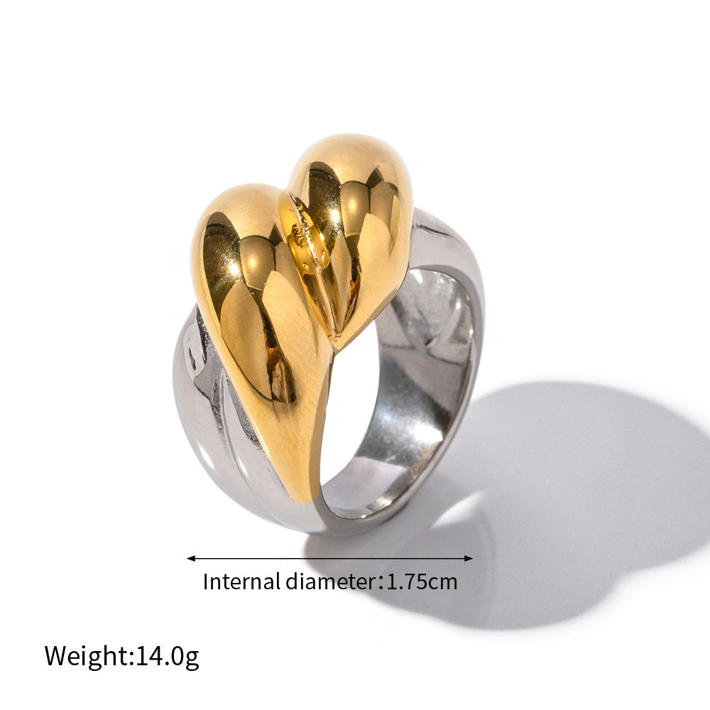 18K gold fashionable gold and silver color matching thread design ring - Syble's