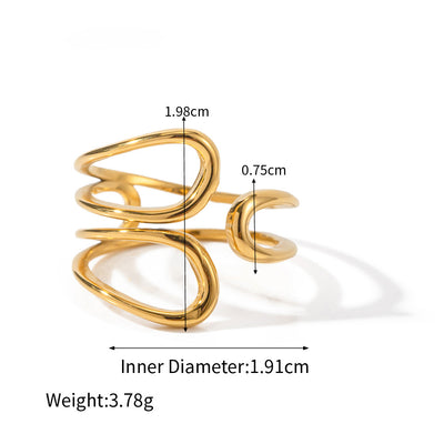 18k gold fashion simple high-end staggered opening design all-match ring - Syble's