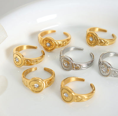 18K gold noble temperament star inlaid zircon design ring - Syble's