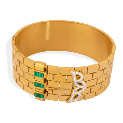 18K gold fashionable personalized checkered pattern and irregular diamond-set design versatile bracelet
