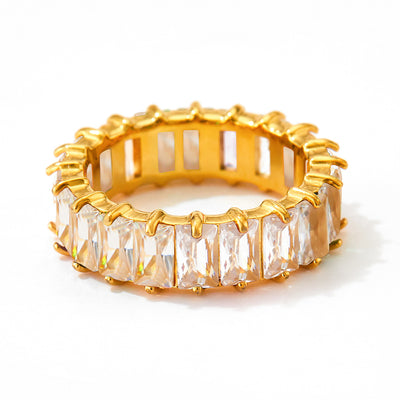 18K gold retro fashion inlaid square zircon design hip-hop style ring - Syble's