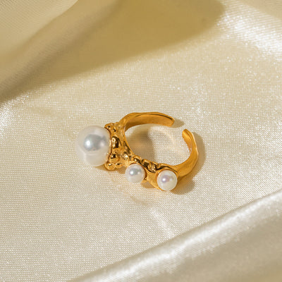 18K Gold Exquisite Noble Inlaid Pearl Open Design Ring - Syble's