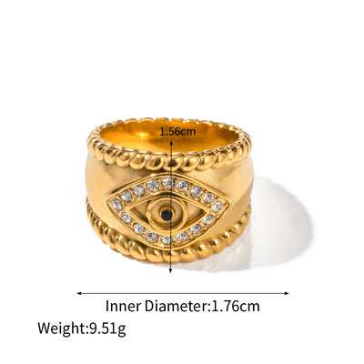 18K gold trendy and fashionable devil's eye inlaid zircon design ring - Syble's