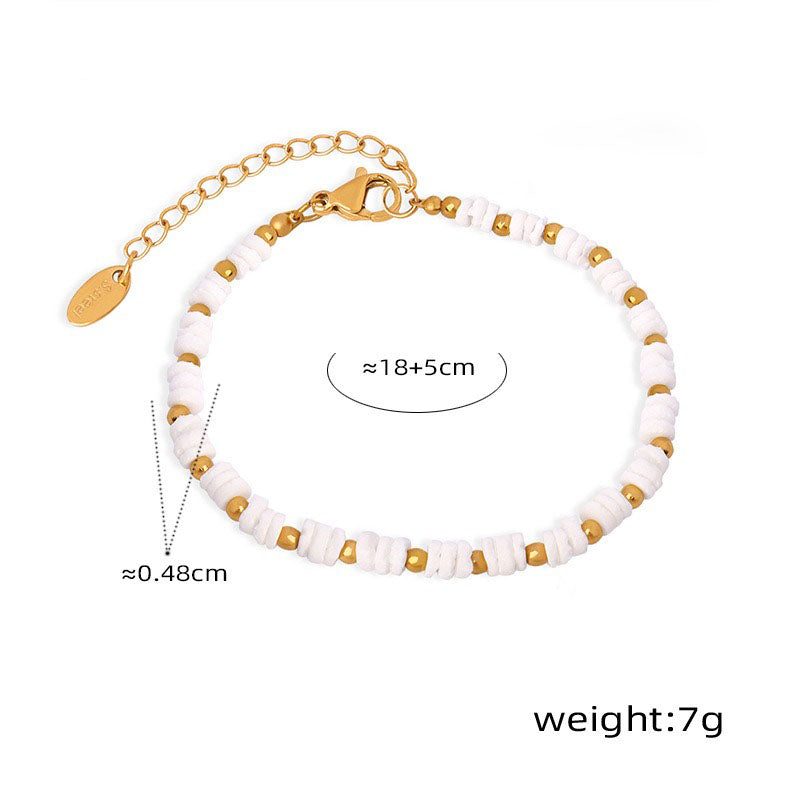 18K gold trendy simple beaded and shell design versatile bracelet