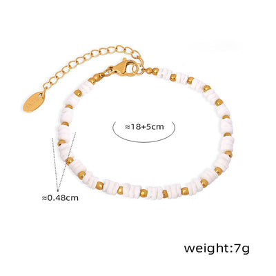 18K gold trendy simple beaded and shell design versatile bracelet