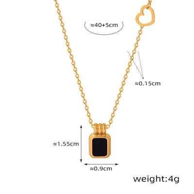 18K gold classic fashionable square plate inlaid gemstone design versatile necklace