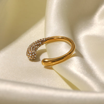 18K Gold Plated Open Ring with White Diamonds - Syble's