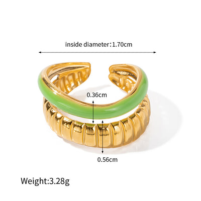 18K Gold Exquisite Personalized Double Bread Pattern Opening Design Simple Style Versatile Ring - Syble's