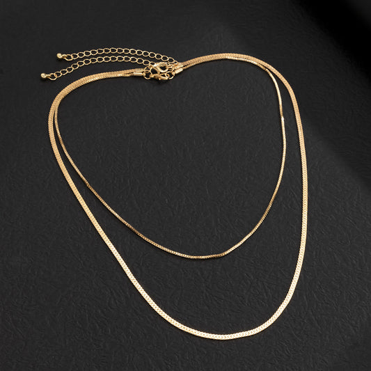 Simple double-layer flat snake chain design punk style necklace