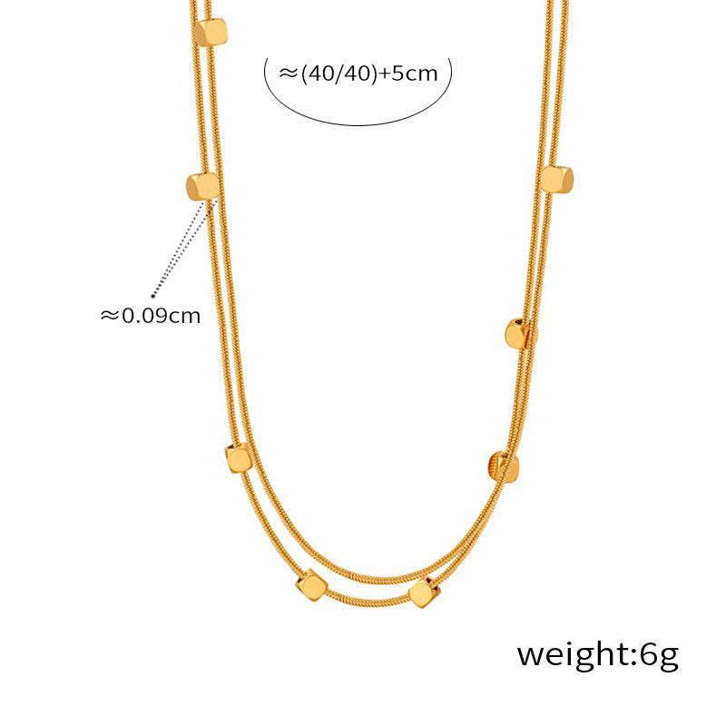 18K gold exquisite and fashionable double-layered versatile necklace with bead design