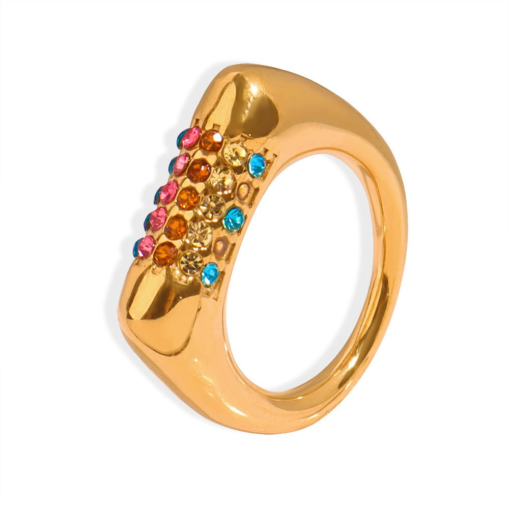 18K gold simple and elegant geometric inlaid zircon design versatile ring