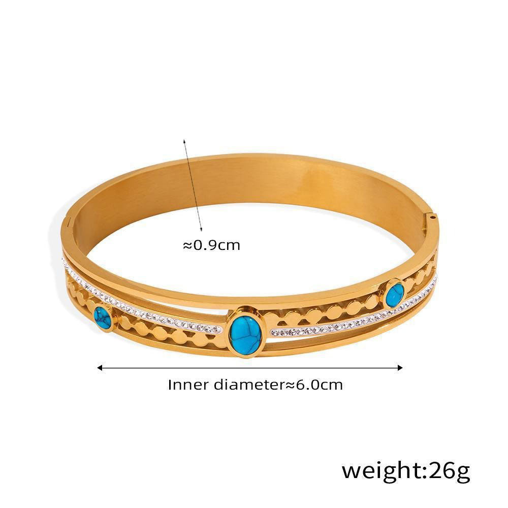 Fashionable 18k gold inlaid turquoise and zircon hollow design versatile bracelet
