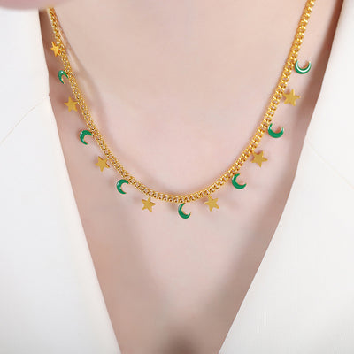 Exquisite and noble star and moon design necklace and bracelet set