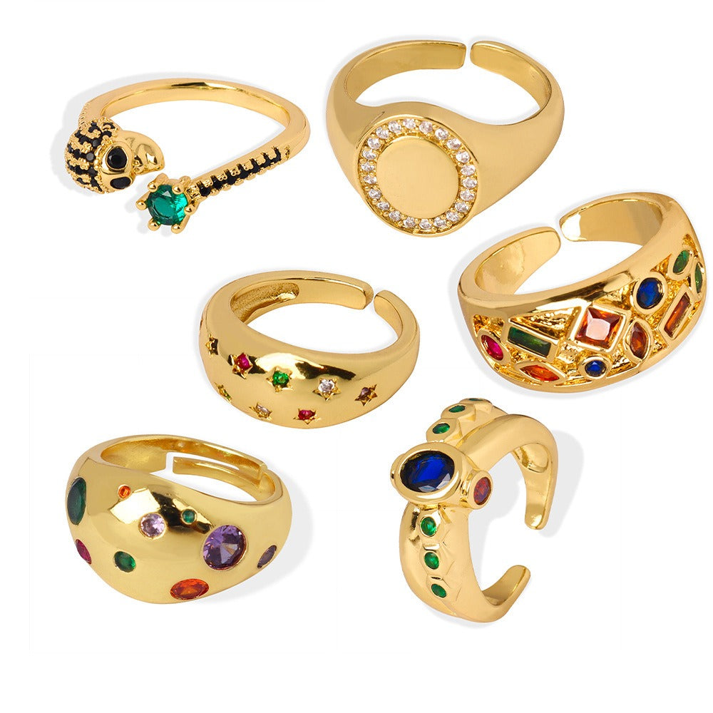 18K gold hip-hop punk style irregular-shaped gem-set design versatile ring