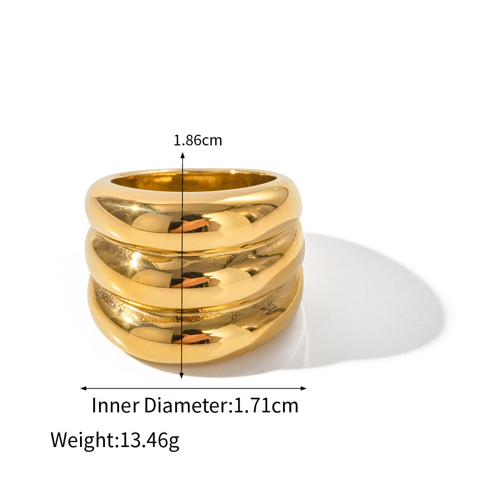 18K gold trendy and fashionable three-layer design simple style ring - Syble's