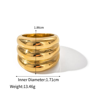 18K gold trendy and fashionable three-layer design simple style ring - Syble's
