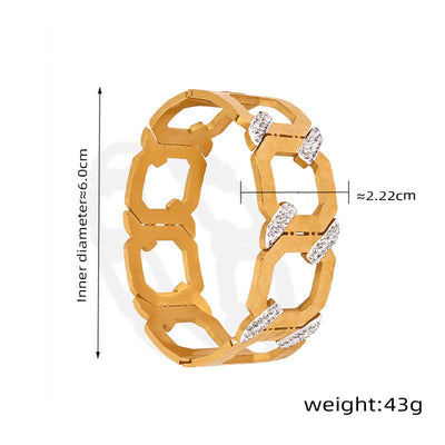 18K gold simple and elegant geometric C-shaped inlaid zircon design hip-hop style bracelet