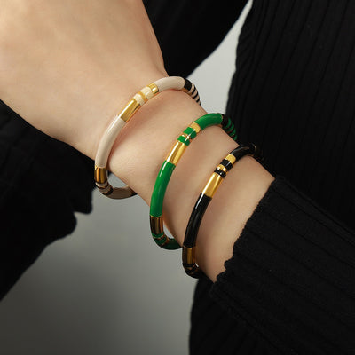 18K gold simple and elegant C-shaped opening design versatile bracelet