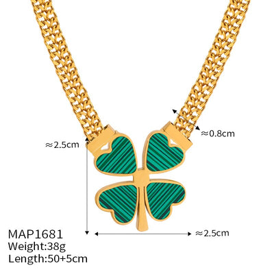 Gold exquisite and fashionable four-leaf clover flower inlaid with gemstone design pastoral style necklace bracelet earrings set