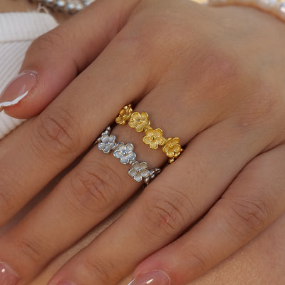 18K gold novel and noble C-shaped versatile ring with flower design - Syble's