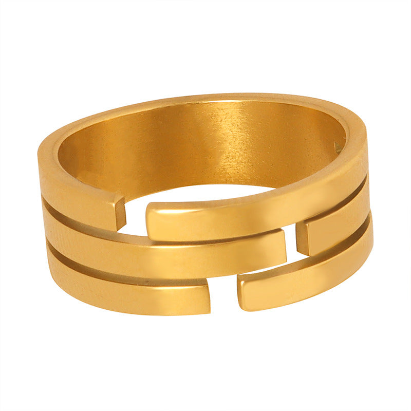 18K gold simple and personalized hollow line design versatile ring - Syble's