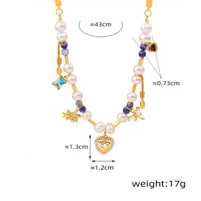 18K gold exquisite and noble love/water drop inlaid zircon and pearl design necklace