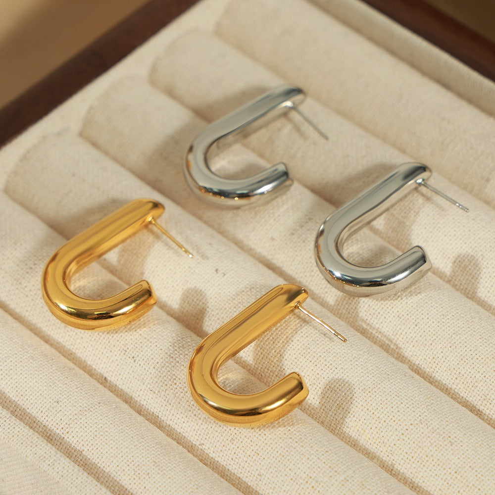 18K gold stylish personalized letter J design simple style earrings