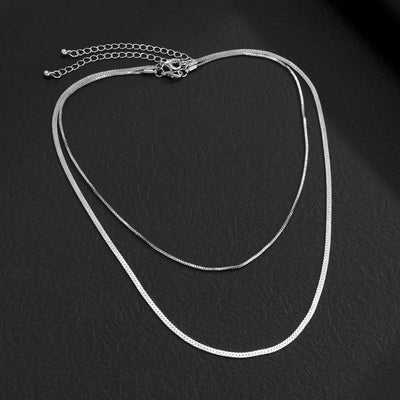 Simple double-layer flat snake chain design punk style necklace