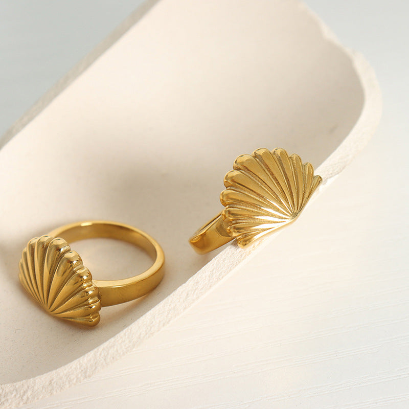 18K gold trendy fashionable shell design simple style ring - Syble's