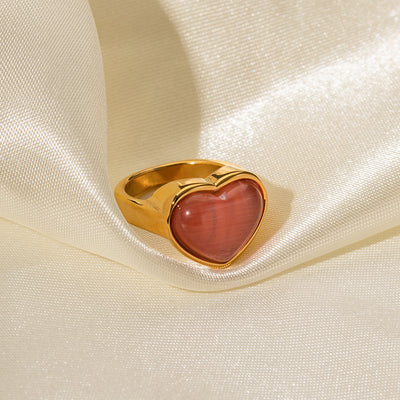 Gold classic Fashionable Love Inlaid Cat's Eye Ring - Syble's