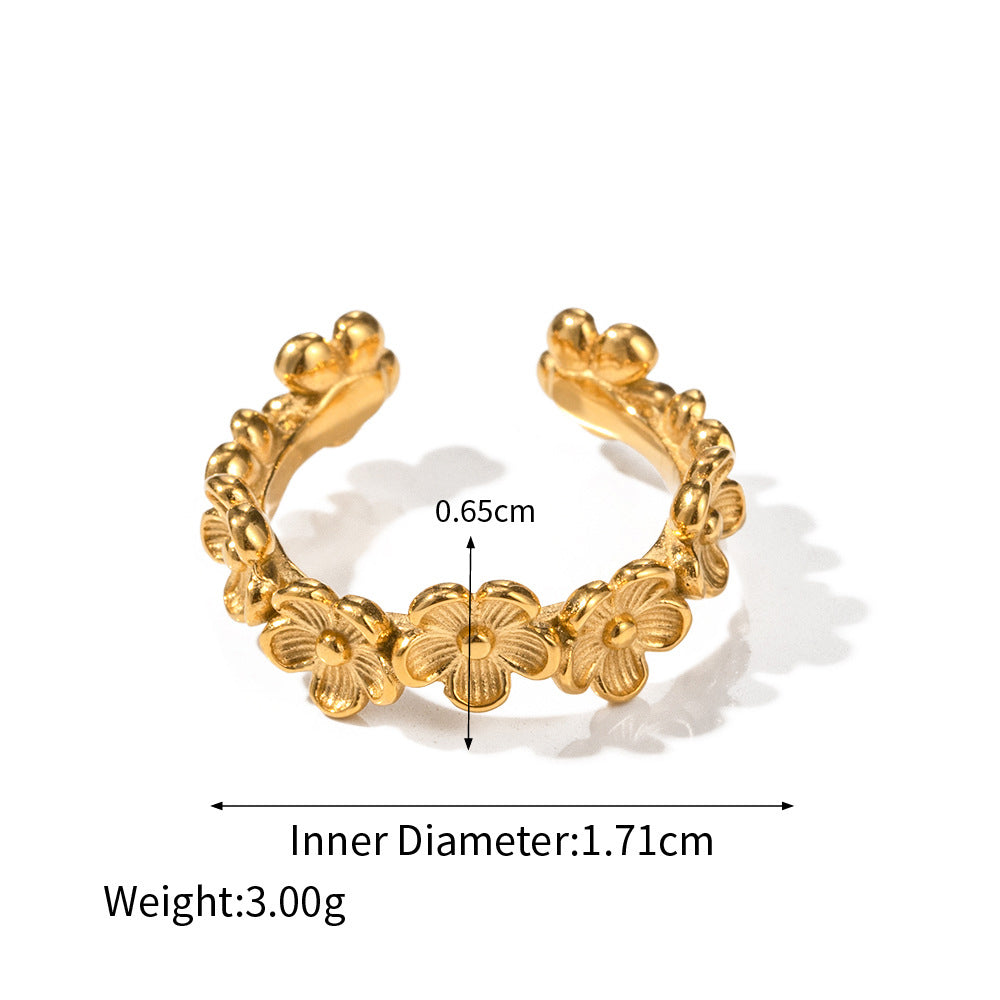 18K gold novel and noble C-shaped versatile ring with flower design - Syble's