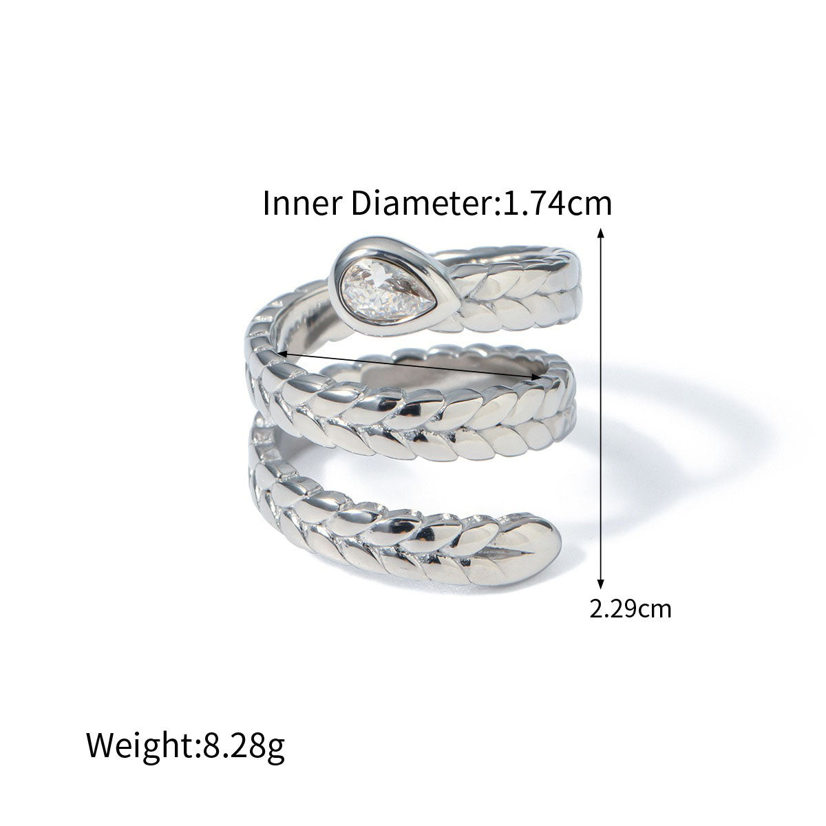 Exquisite and fashionable snake-shaped zircon design ring in 18k gold