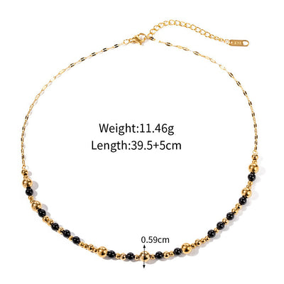 Light luxury noble round beads with black agate bead string design necklace bracelet set