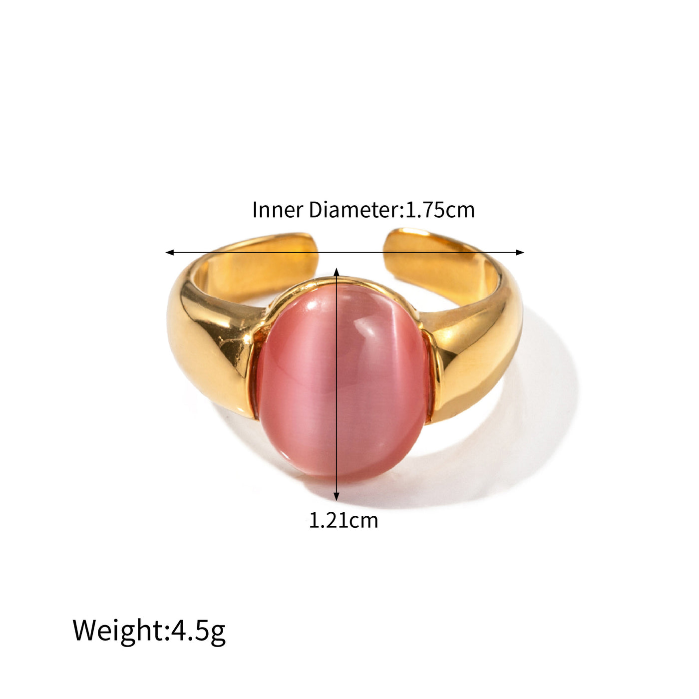 18K gold noble oval inlaid pink cat's eye design ring - Syble's