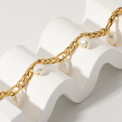 18K Gold Fashion Simple Figaro Pearl Pendant Versatile Anklet - Syble's