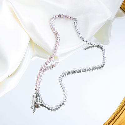 Exquisite and fashionable irregular pearl splicing zircon design versatile necklace - Syble's