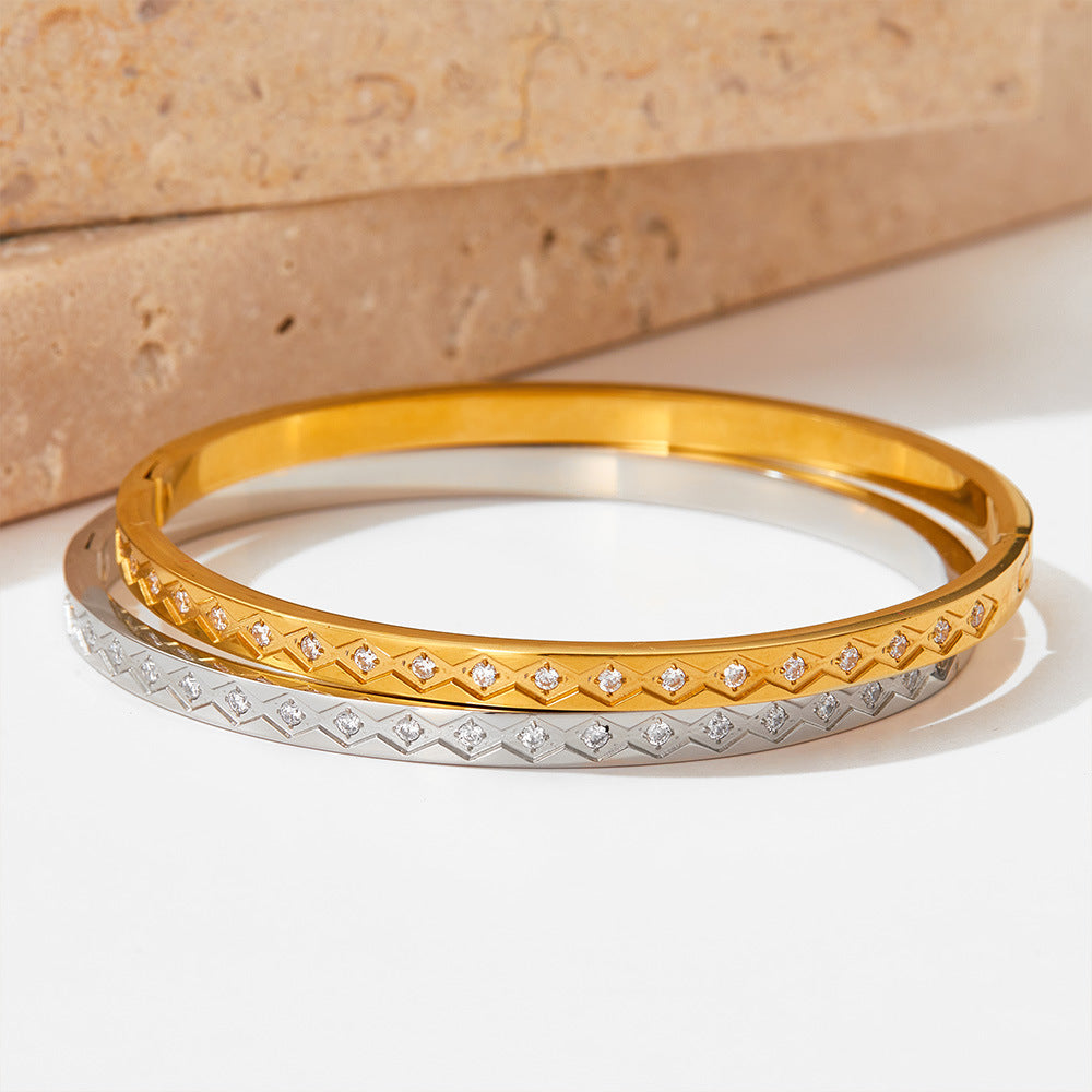 18K gold fashionable simple rhombus diamond design versatile bracelet - Syble's