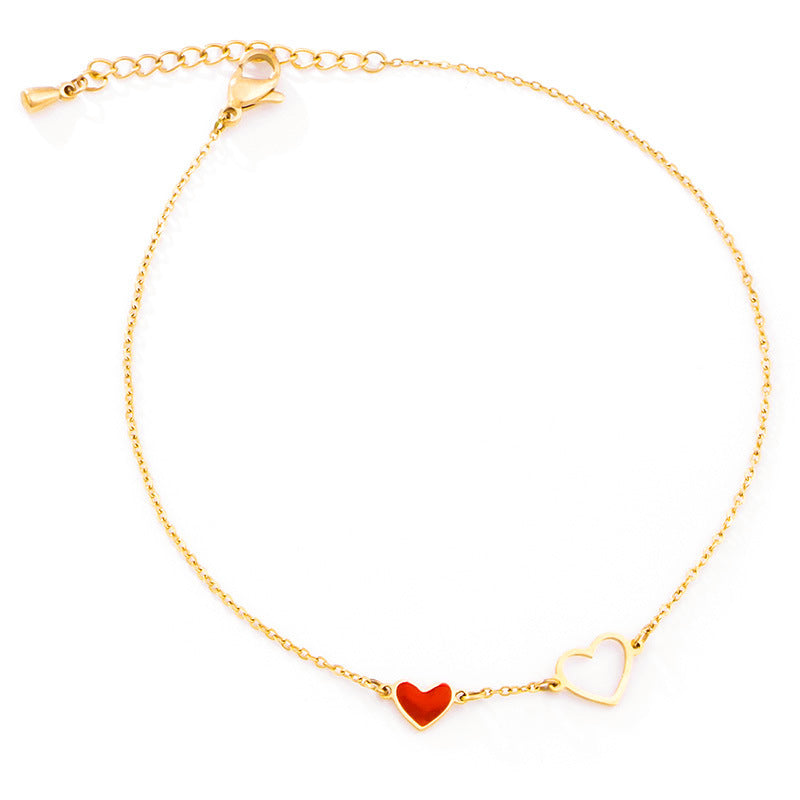 18k Gold Exquisite Light Luxury Red Heart Design Versatile Anklet