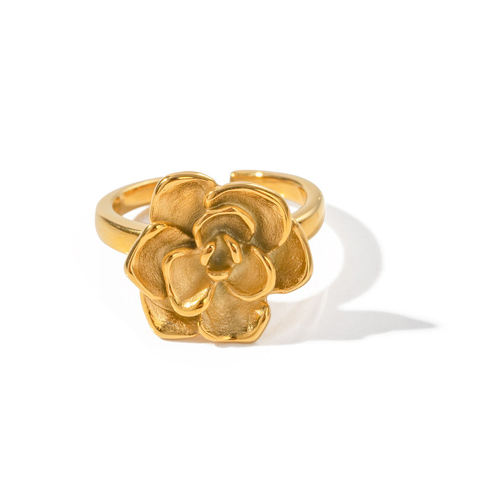 18K gold fashionable camellia design ring - Syble's