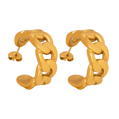 18K Gold Fashion Light Luxury C Shape Hollow Design Versatile Earrings - Syble's