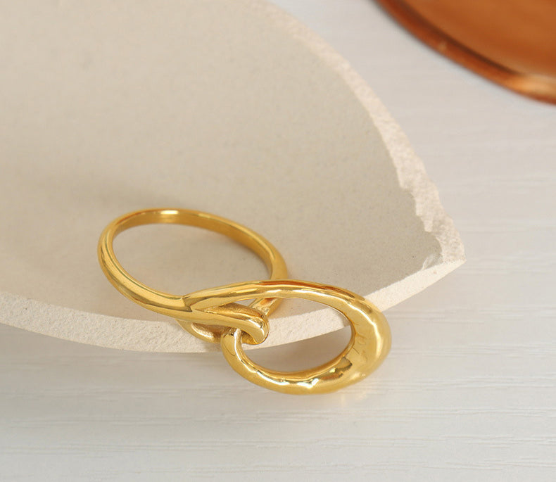18K gold minimalist fashion geometric oval special-shaped stitching design ring